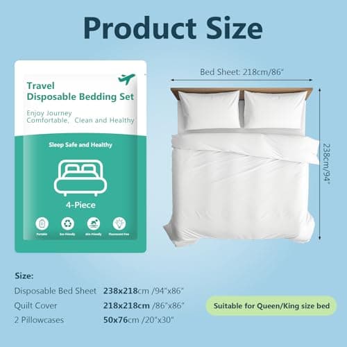 OJMHD 4 Pack Disposable Bed Sheets Set for Travel, Hotel Disposable White Bedding Sheet with Quilt Cover & Pillow Cases, King Size Portable Bedspread Kit for Camping, Business Trip Hospital Camping — view 2