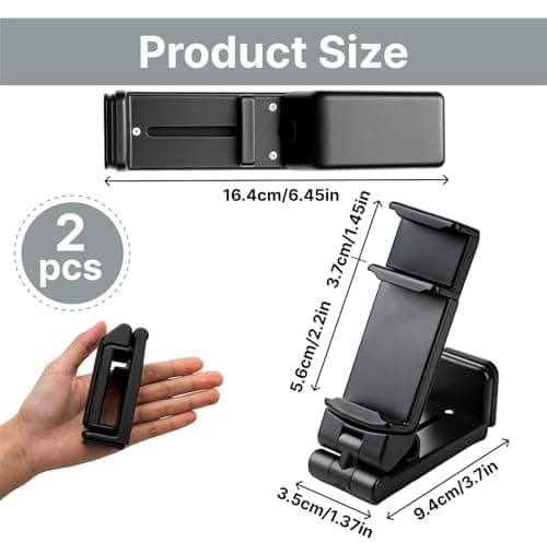 pawpoem 2 Pack Airplane in Flight Phone Holder, 360° Rotatable Travel Stand, Foldable Adjustable Phone Mount, Portable Desk Clamp for Airplane, Train, Office, Bed, Kitchen, Travel Essentials — view 2
