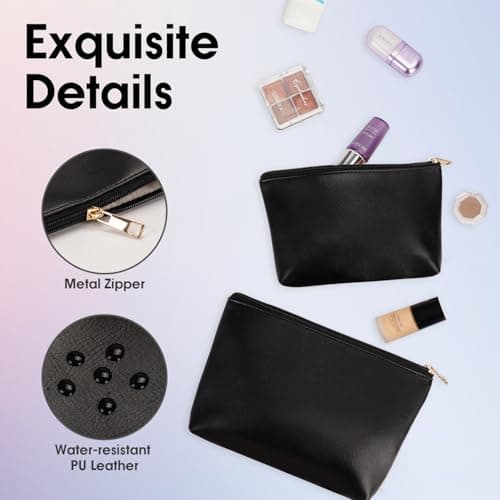 Small Makeup Bag for Handbag 2 Pack Vegan Leather Cosmetic Bag for Purse — view 6