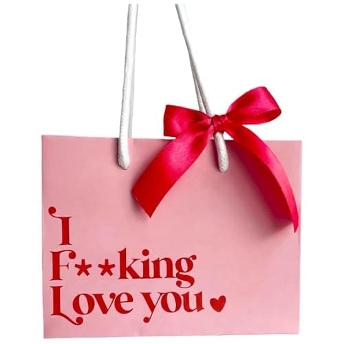 Valentines Gift Bag with Ribbon Bow, Pink Gift Bags for Valentine's Day, Mother's Day, Birthday, Wedding - Pink Valentine Gift Bags for Him/Her Boyfriend Girlfriend Bestie