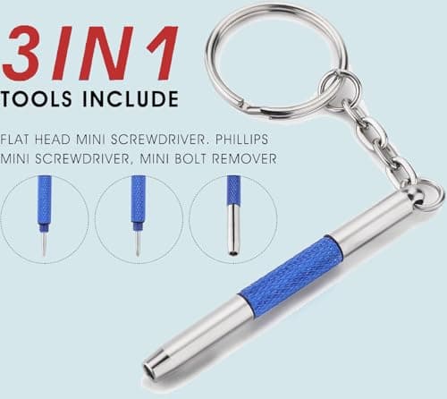 BOBOZHONG 2 Pack Mini Glasses Screws Repair Kit – 3-in-1 Eyeglass Screwdriver Set with Keychain, Multifunction Tightening Tool for Sunglasses, Watches, Jewelry & Electronics (Blue) — view 3