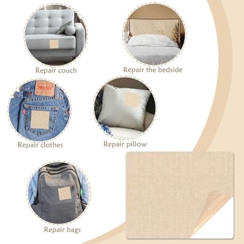 2 Pcs Fabric Repair Patch, Self-Adhesive Canvas Repair Patch 11x8 inch Waterproof Fabric Patches Linen Canvas Repair Kit for Sofas, Tents, Furniture, Awnings, Car Seats (Beige) — view 3