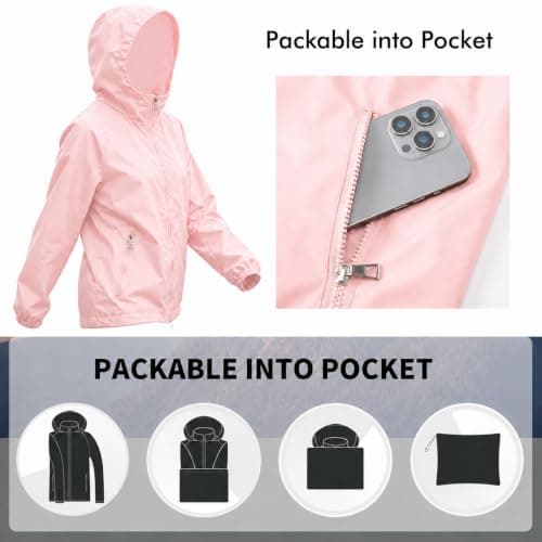 Innfttwo Lightweight Rain Jackets Womens ladies Waterproof Jackets with Hood Packable Raincoat Women for Running Cycling Hiking (UK, Alpha, XS, Regular, Regular, Pink) — view 6