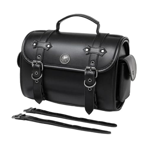 Motorbike Tail Pouches - Weatherproof Dark Brown Skin, Large Capacity Panniers | Classic Cruiser Accessory, Road Trip Travel Carrier, Heavy Duty Rear Frame Cargo, Sport Outdoor Mounting Hardware