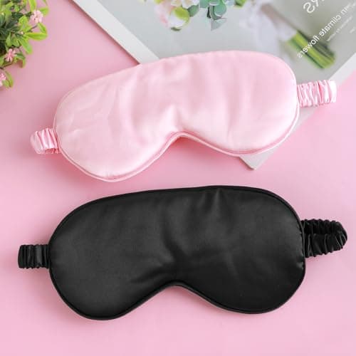 2 Pcs Silk Sleep Mask with Adjustable Strap Soft Blindfold Eye Cover Satin Blackout Eye Mask Deep Rest Eye Sleeping Shade Cover for Women Men Team Building Games Party Night Travel Nap — view 3