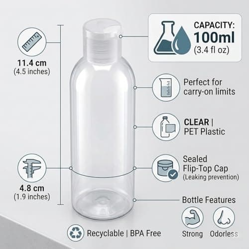 4x 100ml clear Travel Bottles with Flip Cap for Toiletries Empty Refillable Clear Plastic Travel Liquid Containers Ideal For Shampoo Cosmetic Lotion Body Wash Makeup Shower Gel Hand Soap (pack of 4) — view 3