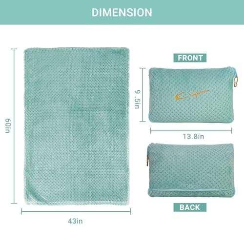 Compact Travel Blanket for Airplane, Premium Soft 2-in-1 Blanket with Pillowcase and Carry Bag, Lightweight Travel Essentials with Luggage Sleeve and Backpack Clip, Mint Green — view 4