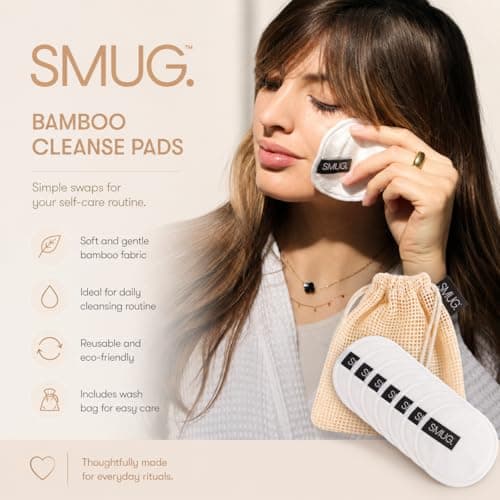SMUG Bamboo Reusable Makeup Remover Pads (x7) - Washable Face Cleansing & Eye Make Up Remover Pads with Mesh Laundry Bag - Reusable Cotton Rounds - Essential Makeup Accessories — view 6