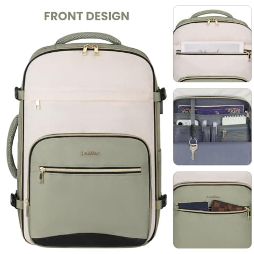 Travel Backpack for Women,Carry On Luggage with 4 Packing Cubes, A Green Beige, 40L-Sets — view 3