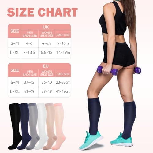 Compression Socks for Women & Men 6 Pairs 15-20 mmHg Travel Flight Socks — view 2