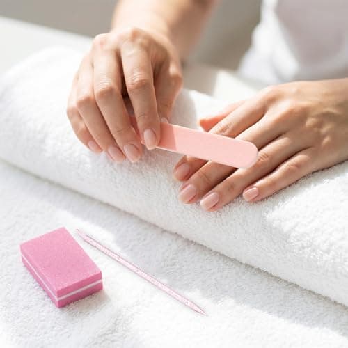 10 Sets Disposable Manicure Kit, Individually Packaged Nail Kit with Mini Nail File, Mini Nails Buffer, Wood Nails Stick for Salon & Home, Pink — view 6