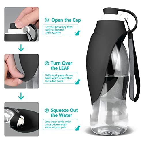 TIOVERY Portable Pet Water Dispenser, 20oz Leak Proof Dog & Cat Water Bottle with Bowl, Black — view 4