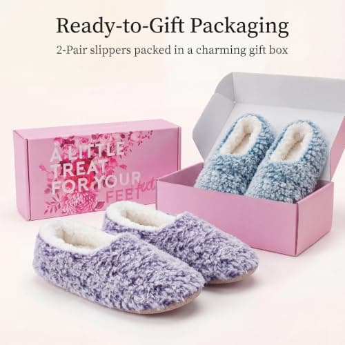 Cozylook 2-Pair Slipper Socks for Women Non Slip Soft Sole Slippers, 2-pk Fuzzy Sherpa (Purple & Teal), 11-12 — view 6