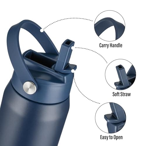 OLDLEY 550ml Insulated Water Bottle with Straw, Stainless Steel Water Bottles with Handle for School, Travel, Leakproof BPA Free Metal Vacuum Small Flask Keep Hot and Cold for Kids, Adult (Navy Blue) — view 2