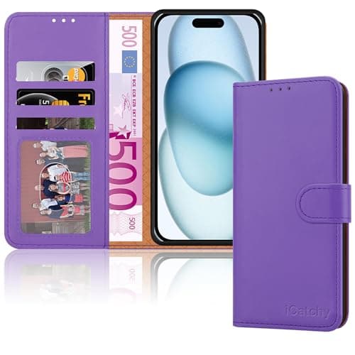 iCatchy for iPhone 15 Case 6.1 Inch, PU Leather Wallet Flip Case with Card Slots, RFID Blocking, Magnetic Closure, Stand, Full Body Protective Folio Cover (Lilac) — view 5
