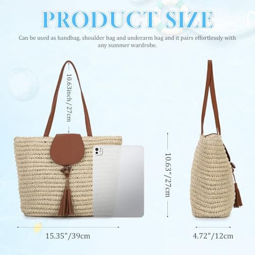 Freiesoldaten Summer Straw Tote Bag for Women Large Woven Beach Shoulder Top Handle Handbags with Tassel for Travel Vacation — view 4