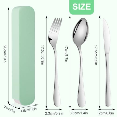 ABOHU Cutlery Set with Portable Pouch Case, 3 Piece Stainless Steel Flatware Set, Tableware Silverware Set with Spoon Knife and Fork Set, Mirror Polished, Dishwasher Safe - Green — view 2