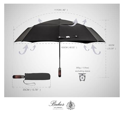 Balios Folding Umbrella Real Wood Handle Auto Open Close Black — view 2