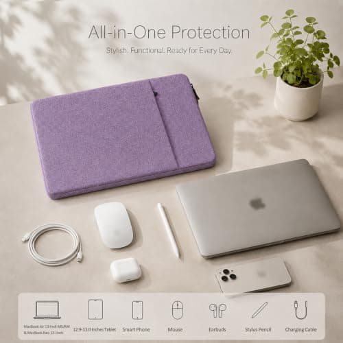 ProElife Sleeve Case for MacBook Air 15 inch M5 M4, Water-resistant, Purple — view 6