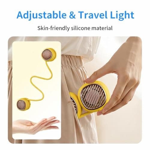 Foluu Rechargeable Neck Fan with 5 Speeds & Digital Display - Portable Hands-Free Personal Fan with 120 Blades Turbine, 360° Flexible Silicone, Ultra-Quiet 40dB - for Travel, Sports, Office (Yellow) — view 3