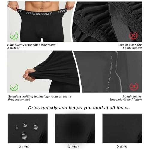 HYCOPROT Mens Thermal Underwear Set Thermal Long Sleeve Tops and Long Johns Bottoms Base Layer Fleece Lined Compression Suit Quick Drying Breathable or Ski Winter Sports (Black, M) — view 3