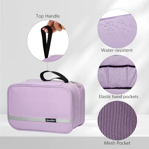 Homchen Hanging Travel Toiletry Bag, Waterproof Folding Portable Cosmetic Wash Bag for Men and Women (M, Light Purple) — view 3