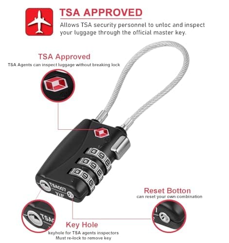 NAGE TSA Approved Luggage Locks with Open Alert Indicator (2P, Black) — view 2