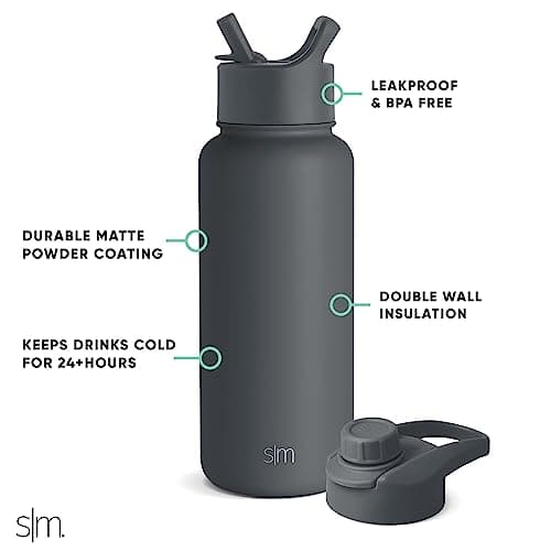 Simple Modern Water Bottle with Straw and Chug Lid | Insulated Stainless Steel Bottle for Sports Gym | Summit Collection | 950ml | Graphite — view 2