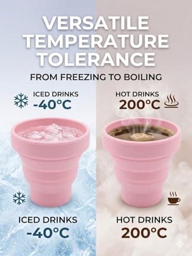 PRK 14 Silicone Foldable Travel Mug | 170ml Reusable Collapsible Coffee Cup | BPA Free & Leakproof | Portable Pocket-Sized Cup for Travel, Camping, and Commuting with Strap (Baby Pink) — view 4