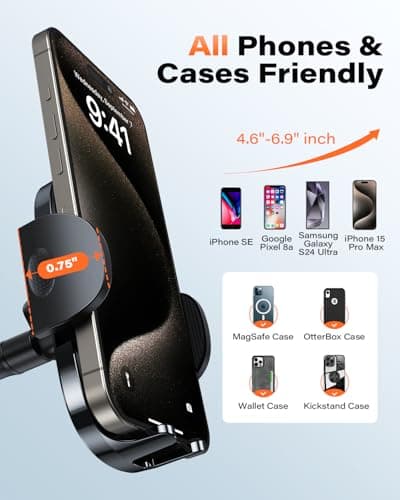 APPS2Car Car Phone Holder - Windshield Mount, Strong Suction, Compatible for 4.7-6.8" iPhone 14/13/12 Pro Max, Samsung S22+ — view 6
