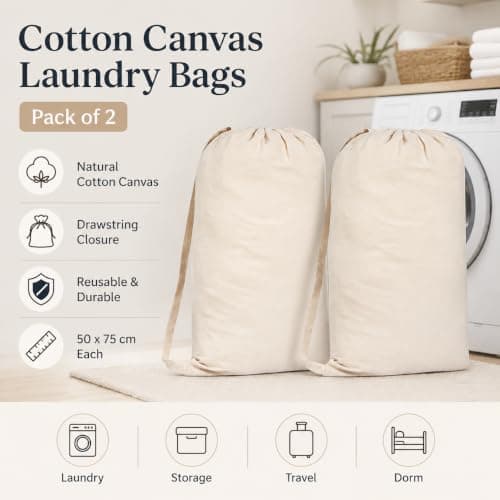 GFI LINEN CLUBS 100% Cotton Laundry Bags 50 x 75 cm, Carry Strap, Set of 2 — view 6