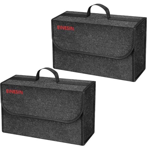 Einesin Car Boot Organiser Bag Anti Slip Foldable, Car Boot Tidy for Tools Breakdown Emergency Travel Tidy Van Caravan - Dark Grey Carpet Material - Suitable for All Vehicles (40x17x25cm-2PCS)