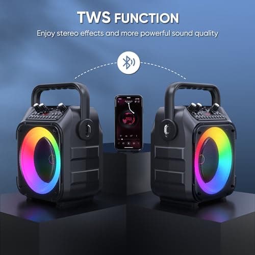 Karaoke Machine with Two Wireless Microphones, Portable Karaoke Machine for Adults & Kids, Portable Bluetooth Speaker with partybox PA System, LED Lights, Supports TF Card/USB, AUX in, FM, USB,TWS — view 5