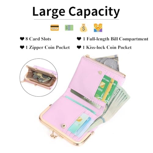 GAEKEAO Small Purses for Women RFID Blocking Bifold Ladies Wallet Vegan Leather Coin Purse with Zipper and Kiss Lock — view 2
