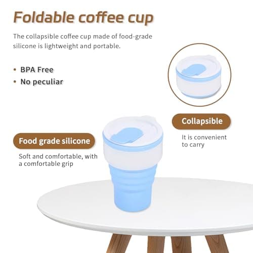 EYQ Collapsible Coffee Cup 375 ml, 12oz Silicone Foldable Coffee Mug, Lightweight Reusable for Hot and Cold Drinks for Office Fitness Gym Outdoor Sports Travel Camping Yoga, Pocket Size (WhiteBlue) — view 3