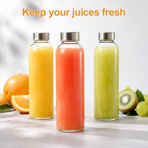 SUNNYNEST 8 Pack Glass Water Bottles 500ml, 22×6×6cm Reusable Leakproof Juice Bottles with Stainless Steel Lids & Cleaning Brush, Clear Glass Containers for Juicing, Milk, Smoothies, Hot & Cold Drinks — view 2