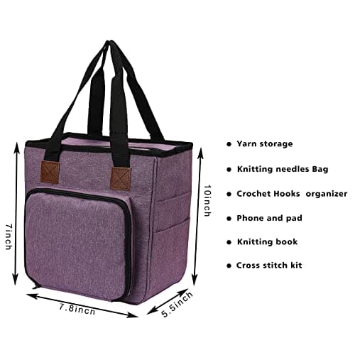 KOKNIT Yarn Storage Containers, Portable Travel Craft Tote Bag with Pockets for Crochet Hooks,Knitting Needles and Accessories, Wonderful Yarn Bag for Beginners — view 5