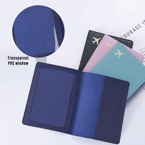 KYRINOVA 2 Pcs Passport Holder, PU Leather Travel Document Holder, Portable Passport Wallet for Travelers Business Cards Tickets (Dark Blue Black) — view 3