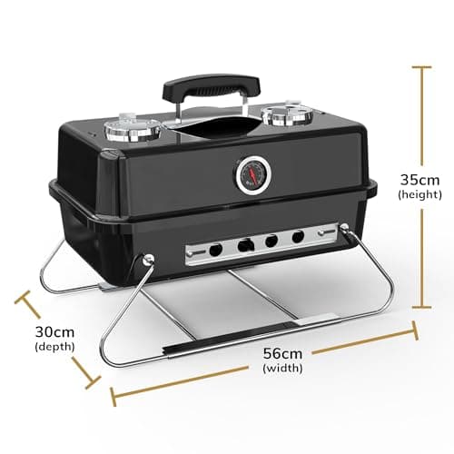 House of Home Portable Charcoal BBQ Grill – Compact Folding Barbecue with Thermometer, Heat Resistant Ash Catcher, Air Vents & Enamel-Coated Rack – Perfect For Camping & Garden Cooking (Black) — view 3