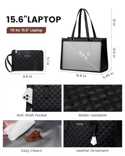 LOVEVOOK Laptop Work Bags for Women with Insulated Lunch Compartment — view 6
