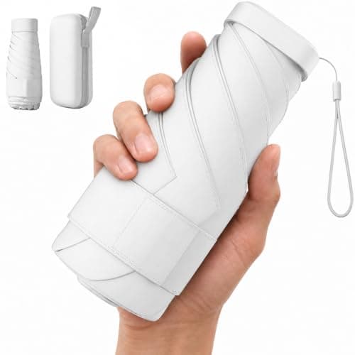 RubyTint Compact Travel Umbrella, UPF 50+ UV Protection, White, Carry Case