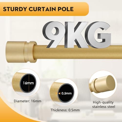 Poskena 16mm Gold Curtain Pole, Curtain rods 67-147cm — view 3