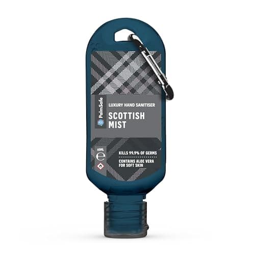 Palm Safe Scottish Mist 60ml Anti Bacterial Premium Hand Sanitiser Travel Size Refillable Clip Bottle Quick Drying Non Sticky Extra Moisturising Kills 99.9% of Viruses and Bacteria