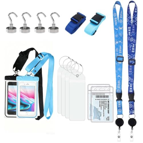 VANHVIS 16 Pcs Cruise Ship Essentials Must Haves for Cruise Travel - Retractable Lanyards for Ship Card, Waterproof Phone Bag, Magnetic Hook, Luggage Tags Holder & Luggage Straps
