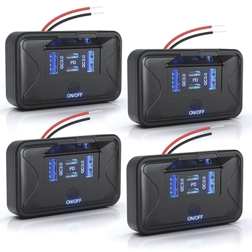GIBBAB 4PCS 108W 4 Ports 12V RV USB Outlet Switch Panel Wall Surface Mount