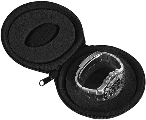 WATCHPOD Travel Watch Case | Single Watch Box w/Zipper for Storage | Cushioned Round Portable Watch Case for Travel | Fits all Wristwatches and Smart Watches up to 50mm (Black) — view 3