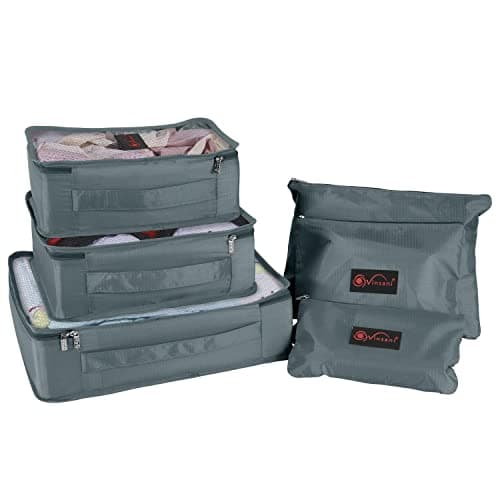 Vinsani 6pc Packing Cubes Travel Organiser Set for Suitcase, Grey
