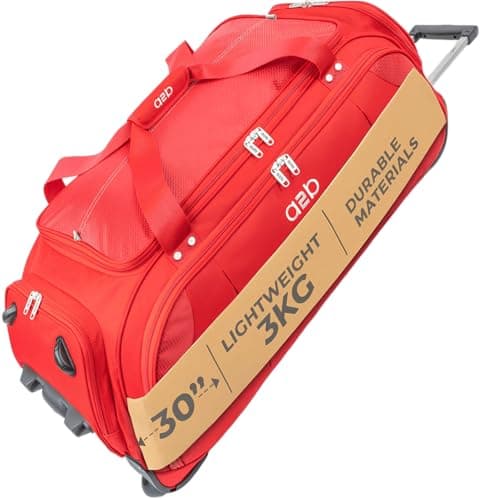 A2B Large 30" Wheeled Holdall Rolling Duffle Bag with Wheels, Red or Black