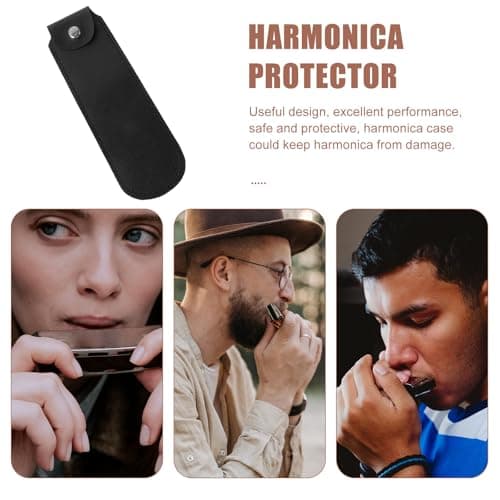 MUELODSIC Portable Genuine Leather Harmonica Pouch for 21 Holes Harmonica Simple and Elegant Design Suitable for Travel and Outdoor Use Easy to Clean Timeless Black Storage Bag — view 3