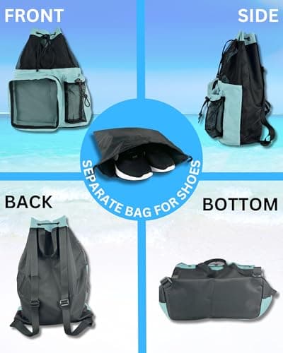 JIMJOOS Drawstring Mesh Swimming Bag - 25L Waterproof Swim Bag with Wet/Dry Compartment, Multifunctional Sports Backpack for Kids, Adults, Swimming, Surfing, Beach, Gym (Sky Blue) — view 6